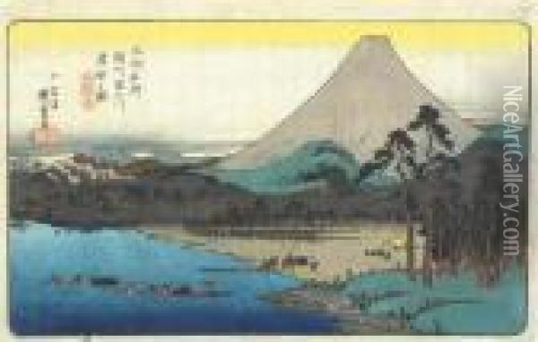 Sunshu Fujikawa Watashi Bune No Zu Oil Painting - Utagawa or Ando Hiroshige