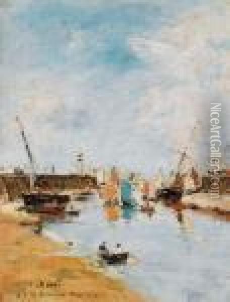 Trouville. Les Jetees A Maree Basse Oil Painting - Eugene Boudin