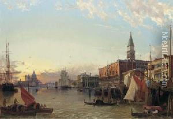 The Doge's Palace And The 
Piazzetta Di San Marco With A View Of The Grand Canal And Santa Maria 
Della Salute Beyond Oil Painting - Friedrich Nerly