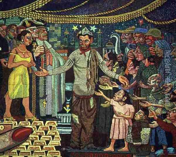 History of the Theatre in Mexico (detail of a comedian) 1953 Oil Painting - Diego Rivera