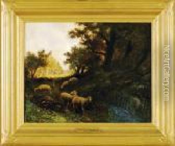 Sheep In Country Landscape Oil Painting - Charles Emile Jacque