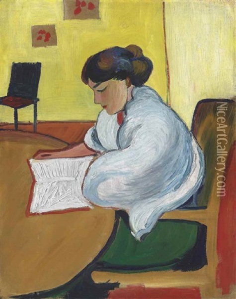 Lesende Frau Oil Painting - August Macke