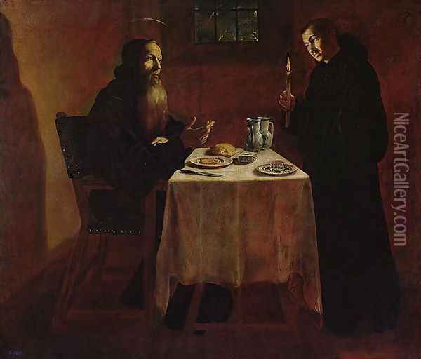 St. Benedict Blessing St. Maur Oil Painting - Francisco Rizi
