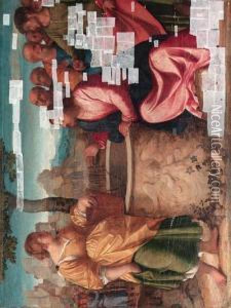 Christ And The Woman Of Samaria Oil Painting - Palma Vecchio (Jacopo Negretti)