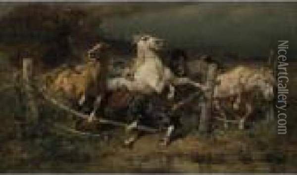Fleeing Wallachian Horses Oil Painting - Adolf Schreyer