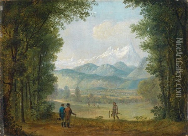 Wanderer Vor Weiter Landschaft Oil Painting - August Bedrich Piepenhagen
