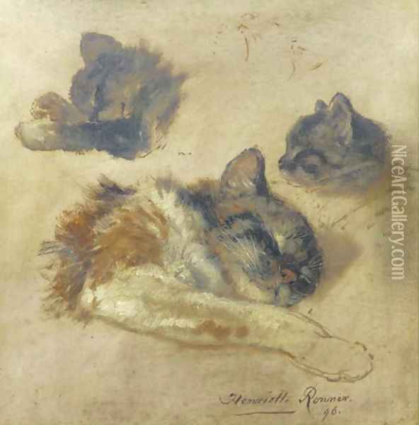 Sleeping kittens Oil Painting - Henriette Ronner-Knip