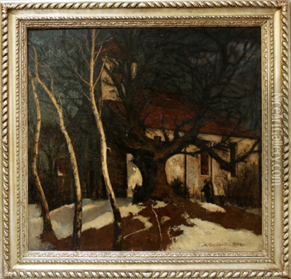 Heimkehrende In Winterlandschaft Oil Painting - Alfred Oesteritz