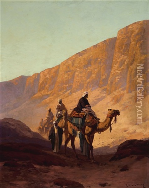 Crossing The Wadi Oil Painting - Rudolf Hellgrewe