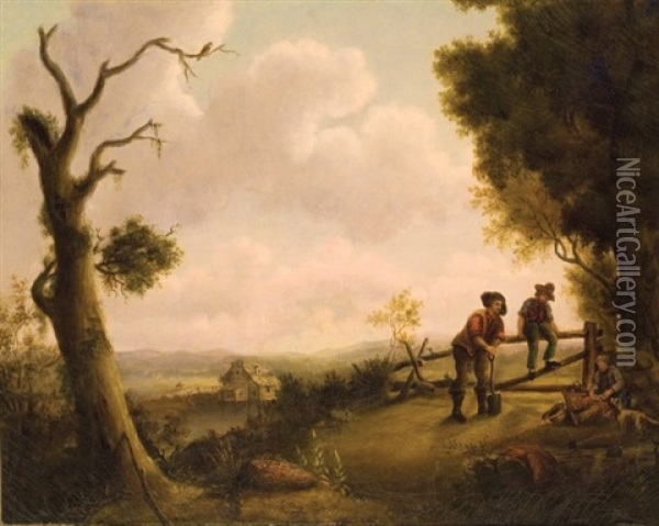 Rural Scene, A View Of Concord In The Distance From Tilton, New Hampshire Oil Painting - John Rollin Tilton