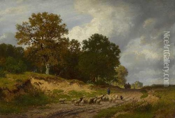 Schafer Mit Herde Auf Der Landstrase Oil Painting - Adolf Heinrich Lier