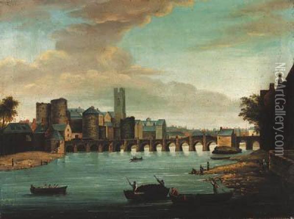 A View Of Limerick With Old Thomond Bridge Oil Painting - Samuel Frederick Brocas