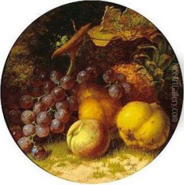 Still Life Studies Of Fruit And Nuts, A Pair, Both Signed And Dated 1882, Oil On Canvas, Circular , Diameter 32 Cm.; 12 3/4 In Oil Painting - Henry A. Major