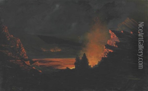 The Eruption Of Kilauea, The Island Of Hawaii Oil Painting - Brother Frank Herold