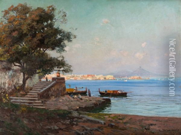 Fishermen In The Bay Of Naples Oil Painting - Carlo Brancaccio