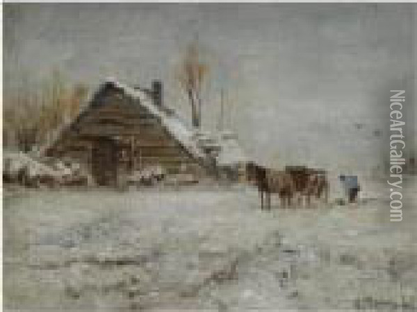 A Peasant At Work On A Wintry Day Oil Painting - Anton Mauve