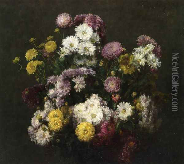 Flowers, Chrysanthemums Oil Painting - Ignace Henri Jean Fantin-Latour