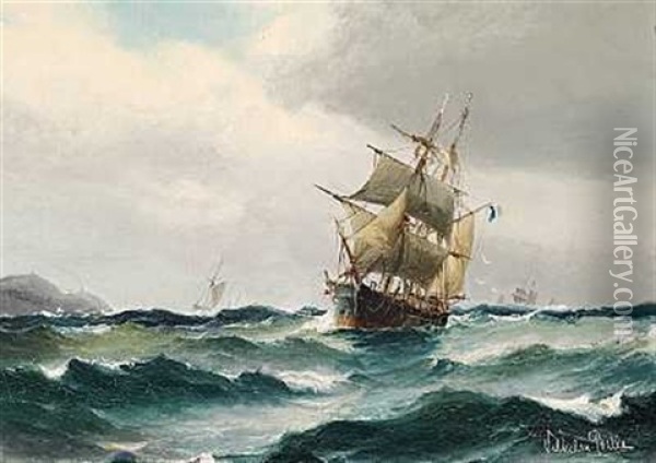 Tomastet Fransk Skib I Hoj Sogang Oil Painting - Vilhelm Victor Bille