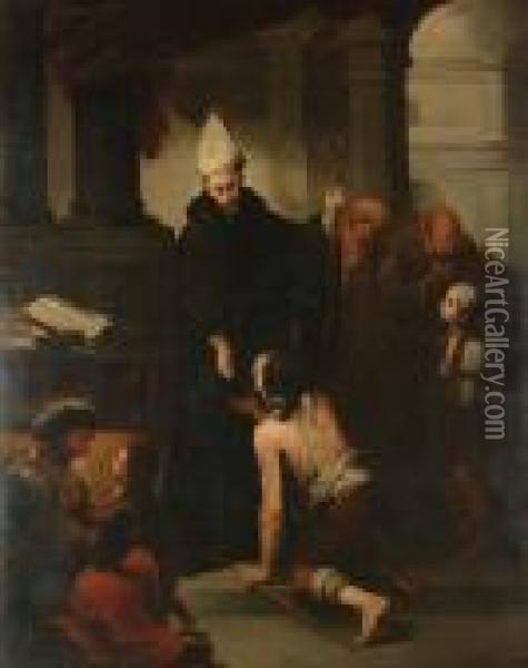 St Thomas Villanueva Giving Alms Oil Painting - Bartolome Esteban Murillo