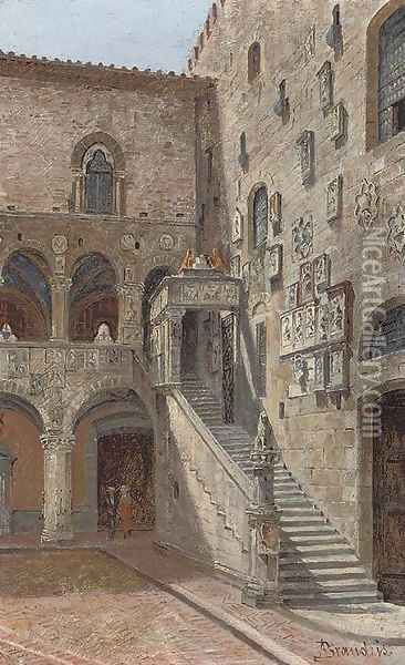 The courtyard of the Bargello, Florence Oil Painting - Antonietta Brandeis