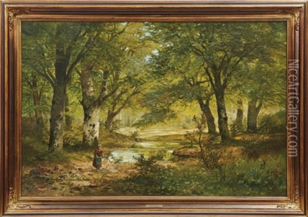 Reisigsammlerin Im Wald Oil Painting - Alwin Arnegger