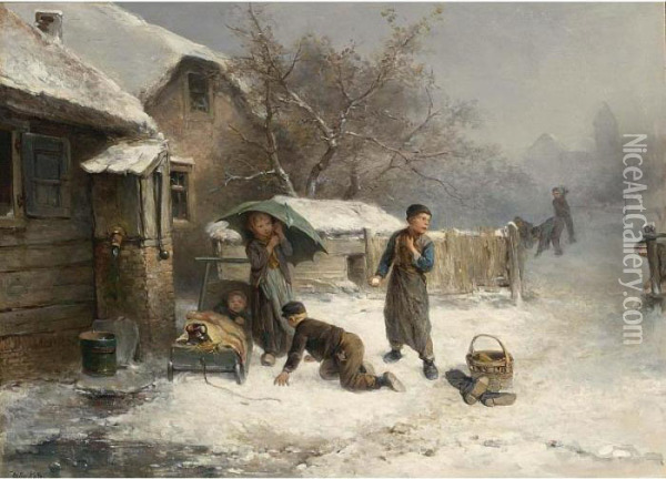 The Snowball Fight Oil Painting - Jan Mari Henri Ten Kate