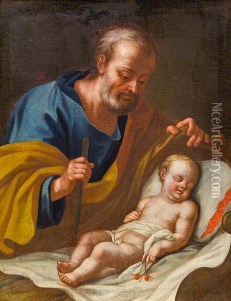 Hl. Joseph Und Christuskind Mit Kirschen Oil Painting - Carlo Maratta or Maratti