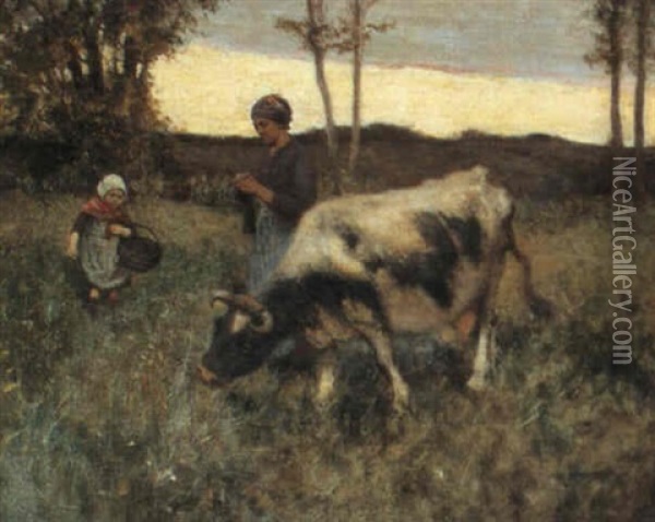 Tending The Family Cow Oil Painting - Robert McGregor