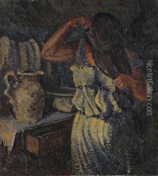 Femme Qui Se Peigne Oil Painting - Jean Emile Laboureur