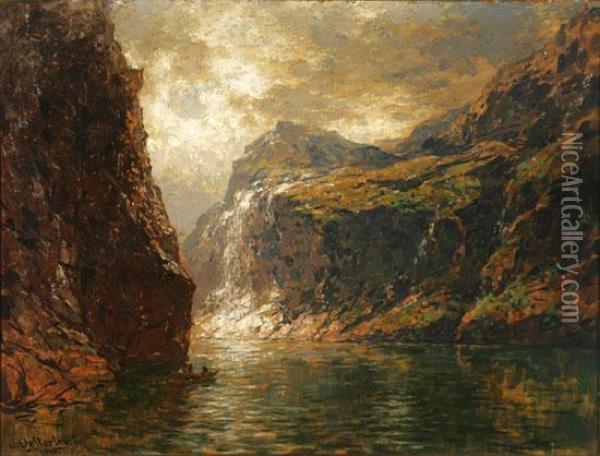 Norwegian Fjord Oil Painting - Carl August H. Oesterley