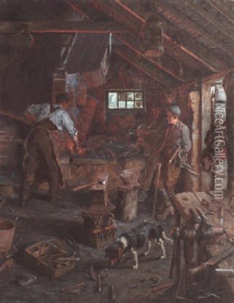 The Village Smithy Oil Painting - William Banks Fortescue