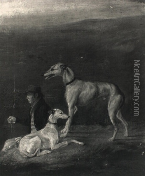 Study Of The Well-known Gamekeeper Old Sandy, With A Deerhound And Bitch Oil Painting - Richard Ansdell