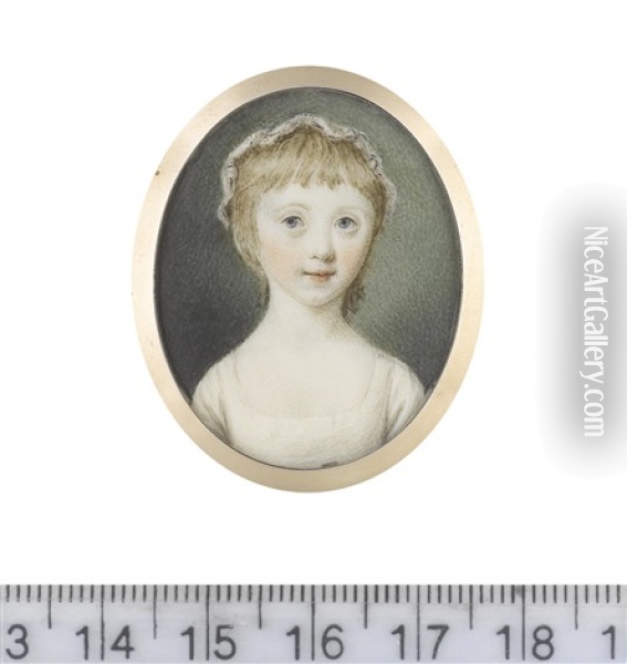 Mary, 3rd Countess Of Courtown (1769-1823), When Lady Mary Montagu Scott, Wearing White Dress, Her Blonde Hair Worn Short Beneath A Frilled Lace Cap Oil Painting - Samuel Shelley