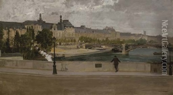 Vue Du Louvre Du Pont Royal Oil Painting - Marie Francois Firmin-Girard