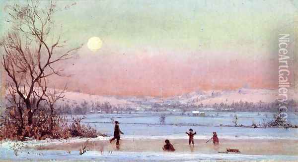 Ice Skating near Hudson Oil Painting - Jervis McEntee
