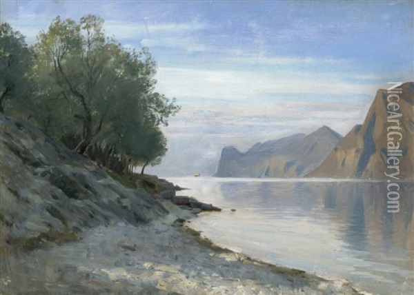 Blick Uber Den Gardasee Von Torbole Aus Oil Painting - Rudolf Schick