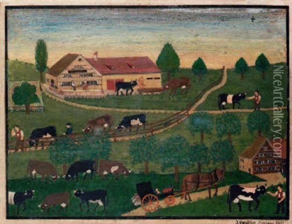 Ansicht Eines Bauernhauses Oil Painting - Johann Jakob Heuscher