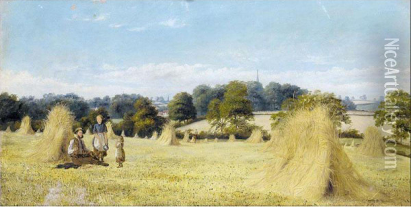Resting By The Haystacks Oil Painting - Robert Clarkson