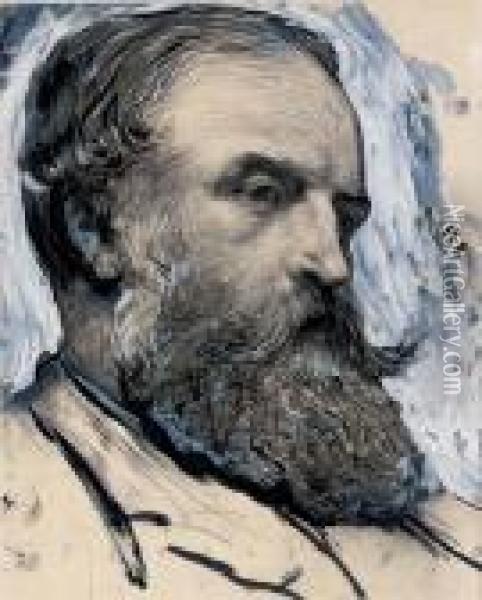 Head Of A Bearded Man Oil Painting - Sir Hubert von Herkomer