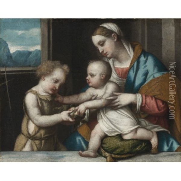 Madonna And Child With The Infant Saint John The Baptist Oil Painting -  Moretto da Brescia