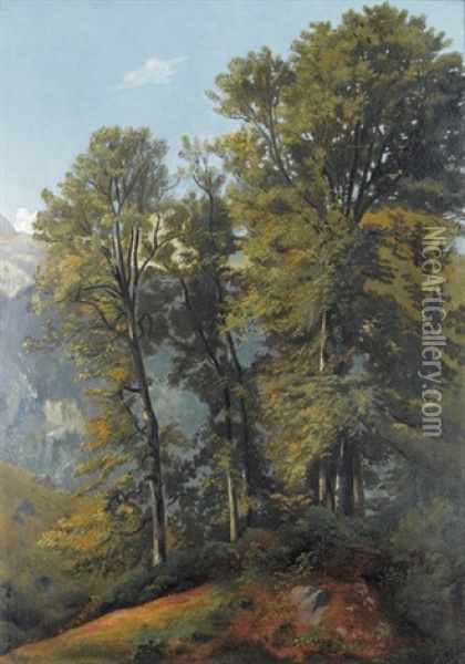 Sommerliche Gebirgspartie Mit Baumgruppe Oil Painting - Jean Philippe George-Julliard