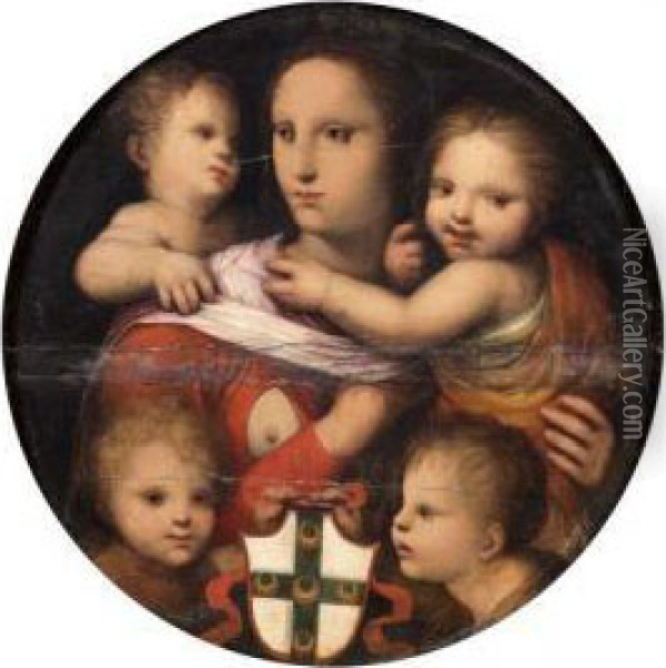 La Charite Et Deux Amours Tenant Le Blason De La Famille Piccolomini Oil Painting - Andrea Piccinelli Il Brescianino