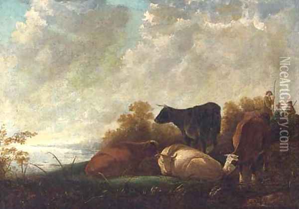 Cattle at rest by a river, drovers beyond Oil Painting - Aelbert Cuyp