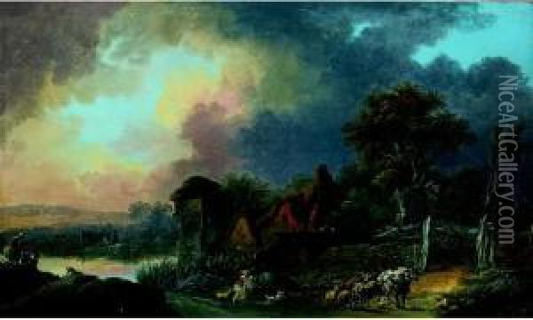 Bergers Et Leur Troupeau Pres D'une Riviere Oil Painting - Nicolas-Jacques Juliard