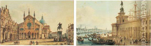 Vue De La Douane De Mer Et De La Rive Des Esclavons A Venise Oil Painting - Victor-Jean Nicolle