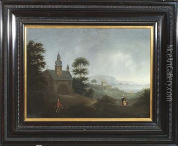 Fluslandschaft Mit Einem Torhaus Oil Painting - Johann Christoph Von Bemmel