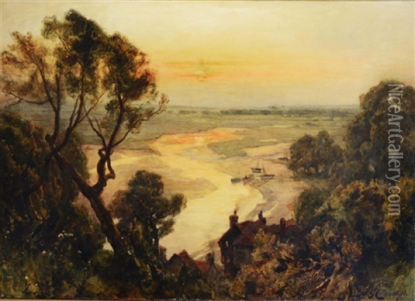 Canvey Island - Mouth Of The Thames - Sunset Oil Painting - Frederick George Cotman
