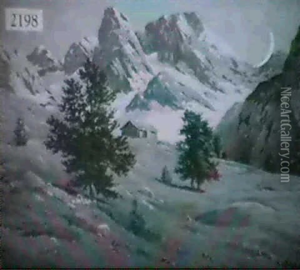 Austrian Mountains Oil Painting - Fritz Chwala