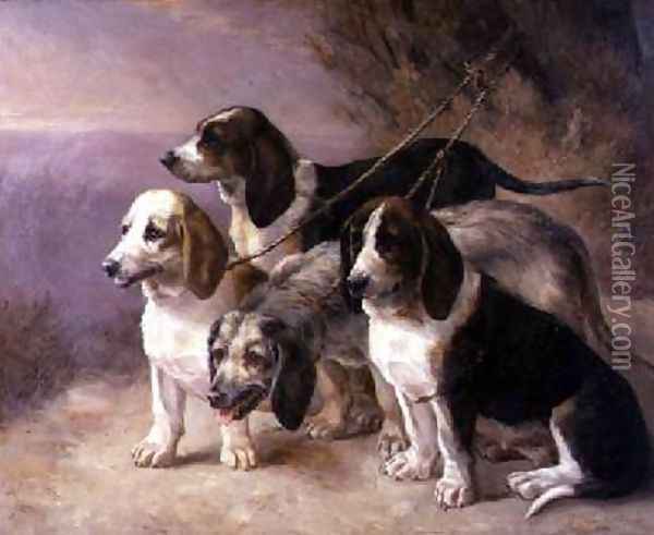 French Hounds in a Landscape Oil Painting - Louise Lalande