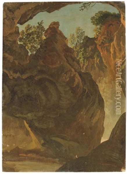 L'interieur De La Grotte De Neptune A Tivoli Oil Painting - Simon-Joseph-Alexandre Clement Denis